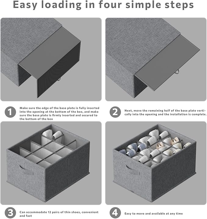 2 Pack Shoe Organizer for Closet,Foldable Shoe Organizer,Fits up to 24 Pairs,Storage Containers With Bottom Support for Shoes-NeatNest