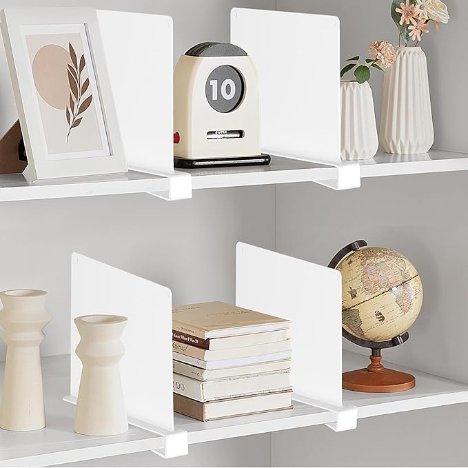 HBlife 8 Pcs White Acrylic Shelf Dividers, Vertical Purse Organizer for Closet Perfect for Sweater, Shirts, Handbags in Bedroom and Kitchen, Closet Separators for Organization Cabinet-NeatNest