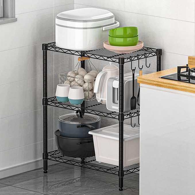 3-Tier Metal Shelf for Storage, Wire Shelving Unit Storage Rack Organizer Steel Utility Shelf for Kitchen Office Garage Pantry Laundry Organization(13.4D x 23.2W x 29.7H Inches)