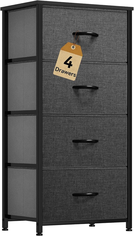 DWVO Storage Tower with 4 Drawers - Fabric Dresser, Organizer Unit for Bedroom, Living Room, Closets - Sturdy Steel Frame, Easy Pull Fabric Bins & Wooden Top-NeatNest