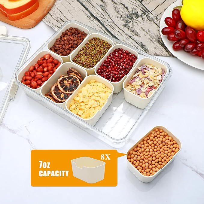 2 Pack Snackle Box Container,snack box-Divided Serving Tray with Lid and Handle with 8 Compartment,Portable Snack Serving Platters Reusable Storae Organizer for Fruits,Nuts,Candy,Party,Picnic-NeatNest