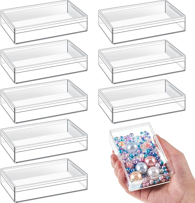 Blulu 8 Pieces Clear Acrylic Plastic Jewelry Box Mini Storage Box Mini Cube Containers with Lids for Candy Pill and Tiny Jewelry(Rectangle,4.3 x 2.7 x 1 Inch)-NeatNest