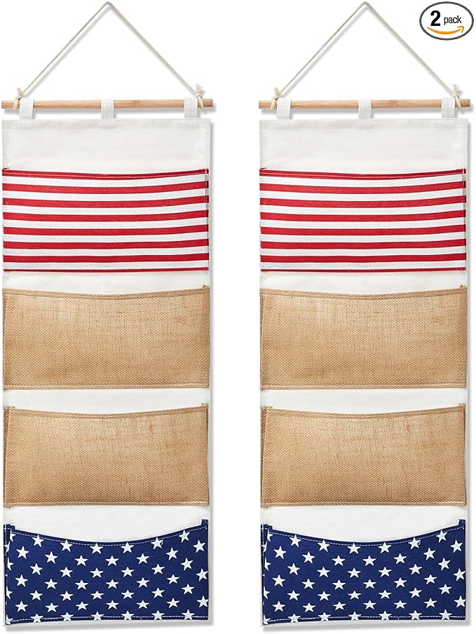 Juexica Fish Extender 32.3 x 13.2 Inch Hanging Pockets 4 Pocket Innovation Storage Bag Hanging Organizer Linen Cotton Wall Storage Bag for Cruise Cabin Door Closet Gifts(2 Pcs)-NeatNest