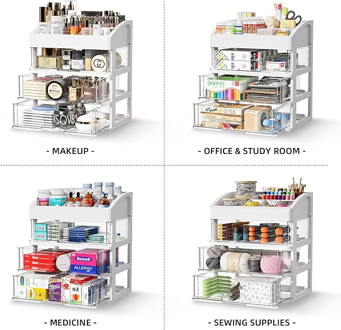 Desk Organizer with Drawers, 3 Drawers Storage Organizer, Desktop Storage Drawers for Office/School Supplies, Plastic Stationary Makeup Organizer, Desk Storage Box for Office, School, Home-NeatNest