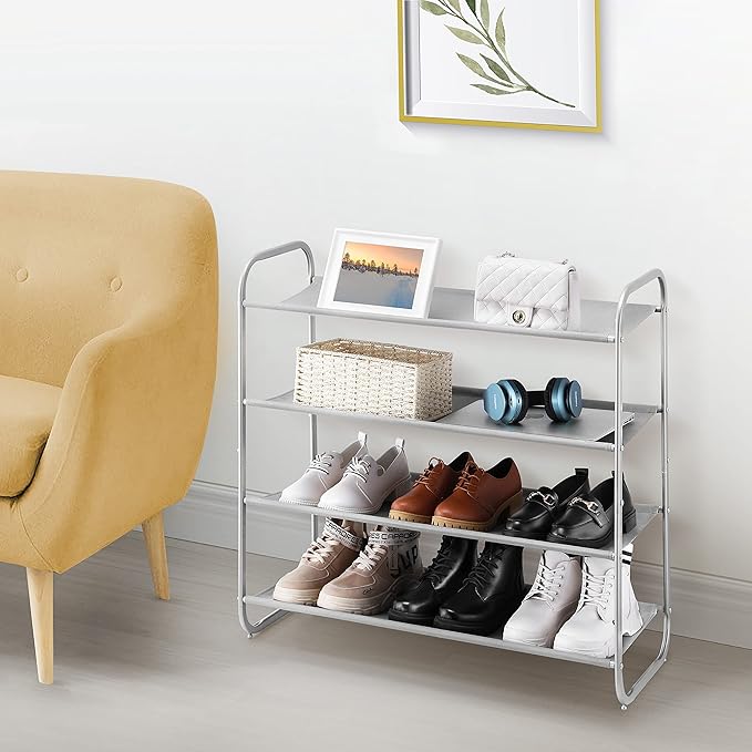MAX Houser 4 Tier Shoe Rack Storage Organinzer 4 Shelf Shoe Rack Organizer，Entrance Fabric Shoe Shelf Small for Closet Entryway Hallway Bedroom(Light Gray)-NeatNest