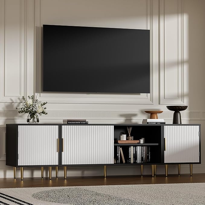 71" TV Stand for 50/60/70/80 inch TV, TV Stand for 75+ inch TV, Modern Entertainment Center for Up to 80" TV, TV Media Stand with Storage Cabinet for Living Room, Bedroom, Black & White-NeatNest