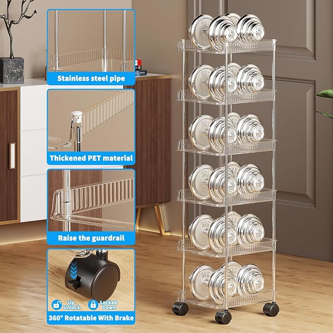 LUCKNOCK Slim Rolling Storage Cart for Small Spaces, 6-Tier Bathroom & Kitchen Organizer with Wheels, Narrow Mobile Shelving Unit, Stackable Design for Office, Laundry Room, and Tight Corners-NeatNest