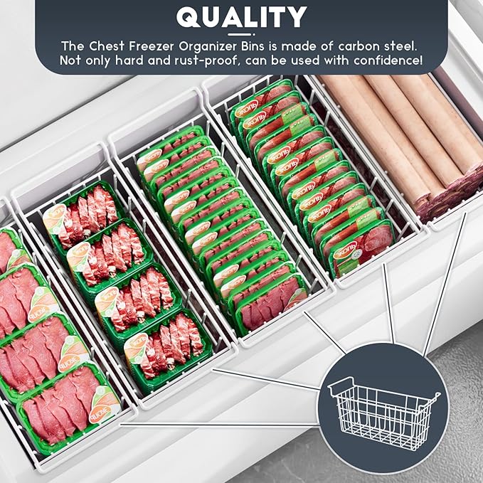 17.5 inch 2Packs Chest Freezer Organizer Bins, Deep Freezer Basket with Hanging Handles, Freezer Baskets, Fridge Organizer bins, Metal Wire Storage Baskets