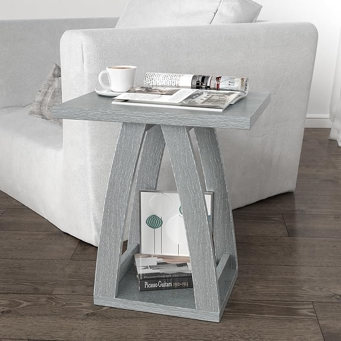 End Tables Living Room. Side Table Beside Sofa. Modern End Table for Living Room. Couch Side Table with Shelf. Slate Grey Wood Side Tables