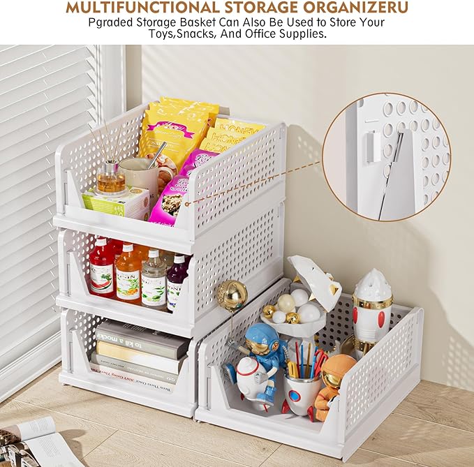 SNSLXH 5 Pack Stackable Closet Organizer Box, Multifunctional & Foldable Closet Storage Basket for Bathroom Kitchen Laundry Room Wardrobe Storage, Space-Saving Clothes Storage Drawer Organizer, Yellow-NeatNest