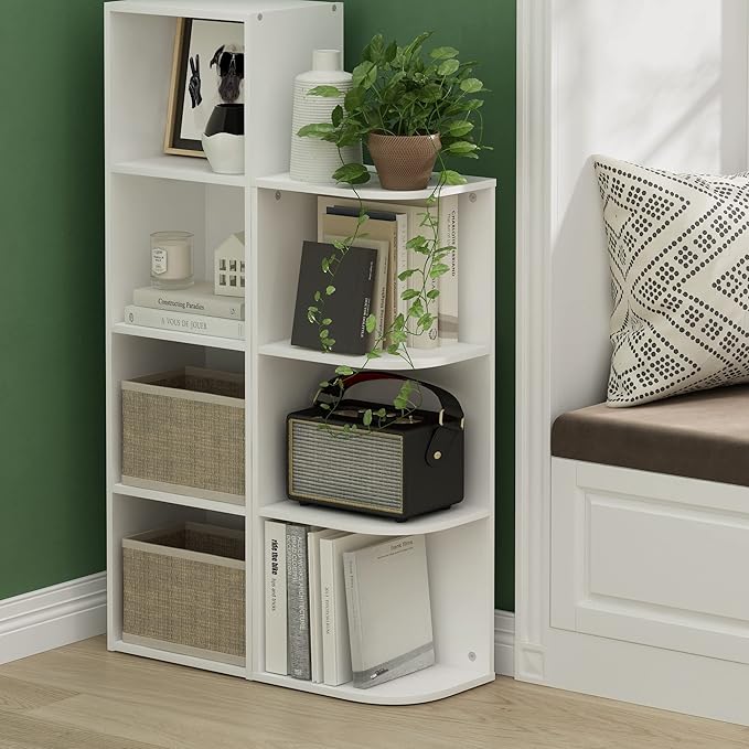 Furinno Pasir 3-Tier Corner Open Shelf Bookcase, White-NeatNest