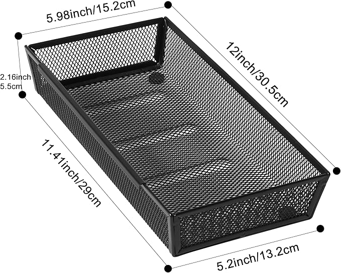 ihomecooker Mesh Tray Silverware Drawer Organizer, Utensil Cutlery Tray Office Supplies with Interlocking Arm Drawer Dividers Organizer for Flatware, Knives,Home,Office, School,Bedroom 12X6'' Black-NeatNest
