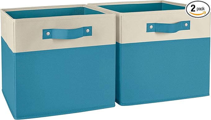 RiverRidge Kids storage bins - 10.5 Cube Storage Organizer with Handles - Turquoise Two-Tone closet organizers and storage for Toys, Shoes & More – Fits Cabinets