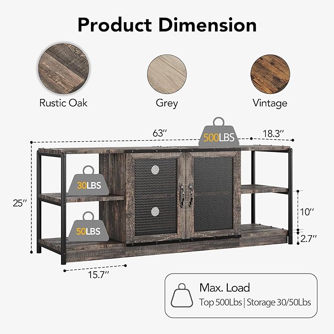 CABIHOME Farmhouse TV Stand for 65/75 inches TVs, Entertainment Center with Storage Cabinet and Mesh Doors, Industrial Media Console Cabinet Table, Living Room Media Furniture, Oak-NeatNest