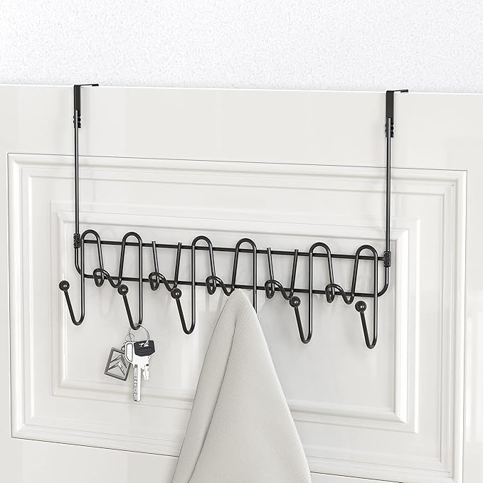 Deco Brothers Over The Door Hook Organizer with 11 Hooks, Black-NeatNest