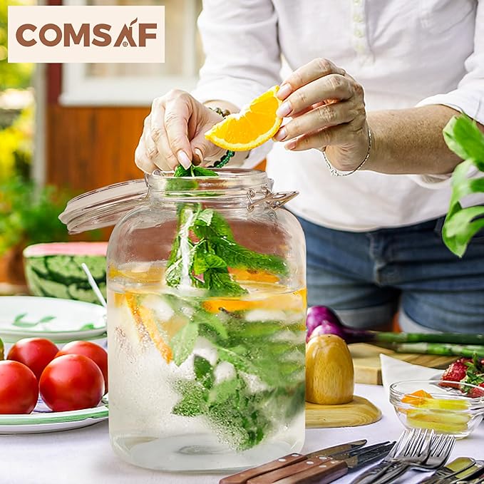 ComSaf 1 Gallon Glass Jar with Lid, Flour Sugar Storage Containers 128oz, Cereal containers storage, Glass Jars with Airtight Lid, Large Storage Containers with Lids for Pickled Egg, Herb, Set of 2-NeatNest