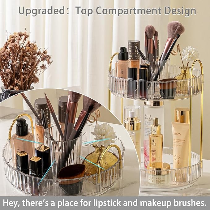 Rotating Makeup Organizer for Vanity, High-Capacity Skincare Clear Make Up Storage Perfume Organizers Cosmetic Dresser Organizer Countertop 360 Spinning (Clear, New-2 Tier)-NeatNest