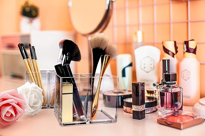 2pcs Makeup Brush Holder, Acrylic Clear Organizer For Cosmetics, Pen Pencil Cup Holder For Desk-NeatNest