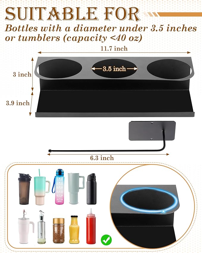 Black 2 Pack Magnetic Cup Holder with Lid Holder (1PC) Fridge for 30 & 40 oz Tumbler - Strong Fridge Mount - Water Bottle Organizer for Metal- No Drill Cup Accessories for Car, Kitchen, Office-NeatNest