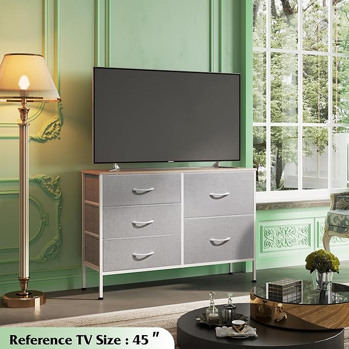 WLIVE Dresser for Bedroom with 5 Drawers, Wide Bedroom Dressers with Drawer Organizers, Chest of Drawers, Fabric Dresser for Living Room, Closet, Hallway, Light Grey-NeatNest
