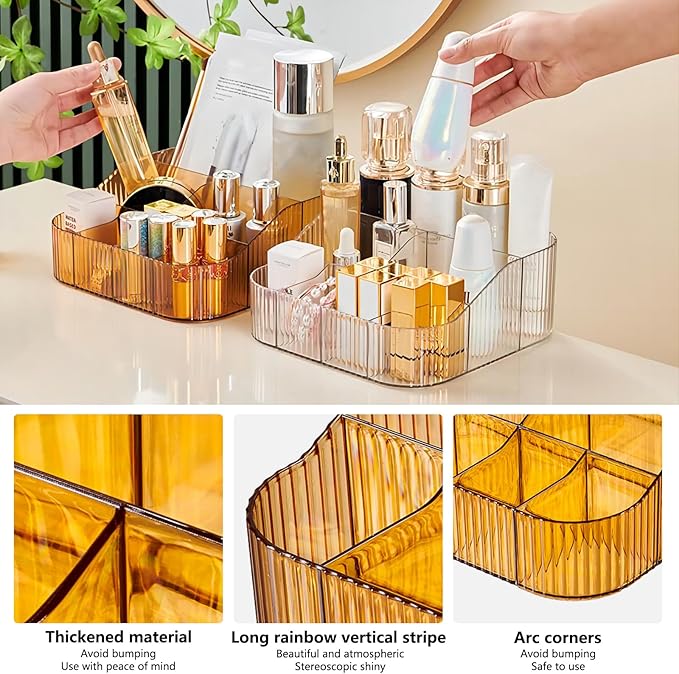 DASITON Large Capacity Makeup Brush Holder,8 Slot Makeup Brush Cup,Vintage striped Make Up Brush Holder,for Vanity Decor,Bathroom Countertops,Desk Storage Container,Cosmetic Display cases(Yellow-XL)-NeatNest