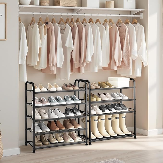 STO STO 5-Tier Shoe Rack with Sturdy Mesh Shelves, Heavy Duty Metal Shoe Organizer for Entryway, Closet, Garage, Front Door, Holds 15 Pairs, Free Standing Shoe Storage Shelf, Adjustable Feet, Black-NeatNest