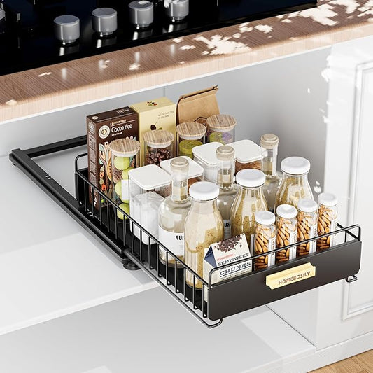 Under Sink Organizer, Kitchen Under Sink Organizers and Storage, Mute Pull Out Cabinet Organizer Shelf, Metal Sliding Drawer for Kitchen Bathroom Pantry Cabinet Closet Organization Rack, Black-NeatNest