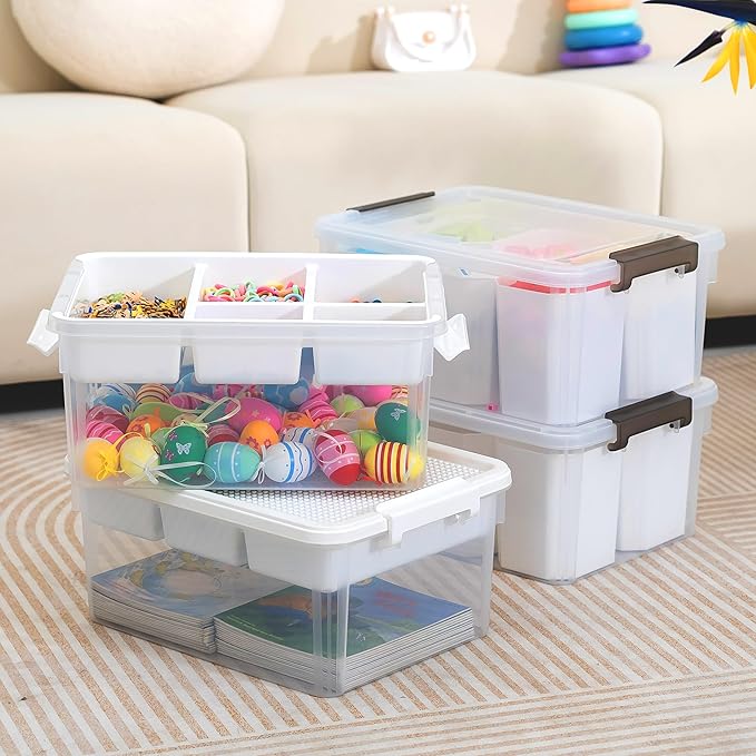 Citylife 17 QT Plastic Storage Bins Clear Storage Box with Lids Multipurpose Stackable Storage Containers for Organizing Tool, Craft, Crayon, 4 Packs-NeatNest