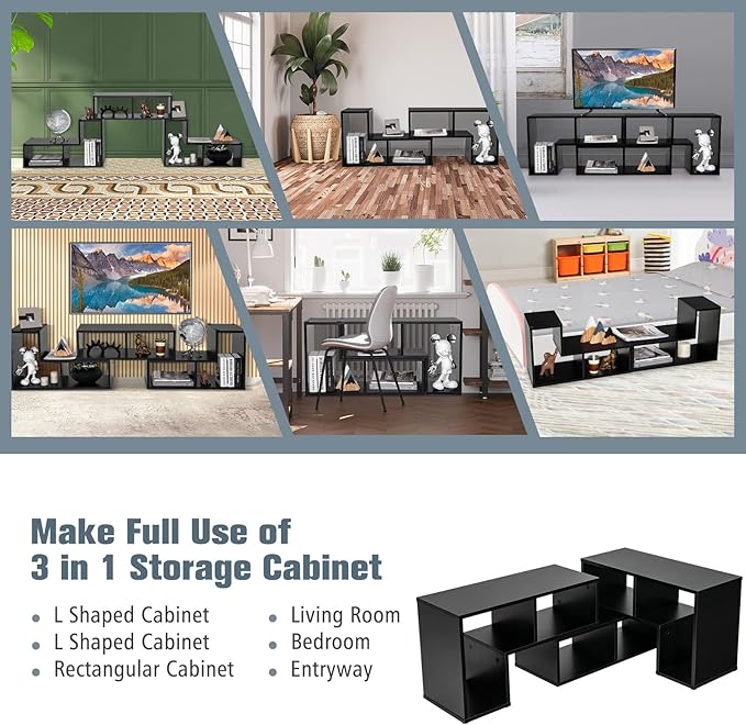GOFLAME 3 Pieces TV Console Stand, Modern Entertainment Center for 50 55 60 65 Inch Flat Screen TV, Free Combination Bookcase for Storage & Display, Suitable for Living Room, Bedroom (Black)-NeatNest