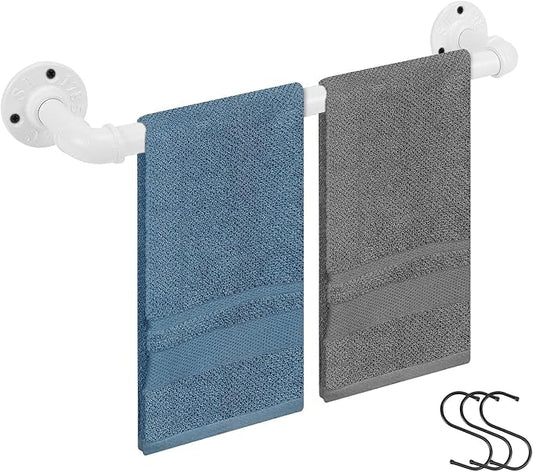 Industrial Pipe Towel Rack Towel Bar, Heavy Duty Wall Mounted Rustic Farmhouse Bath Towel Holder for Bathroom (White, 16 inch)