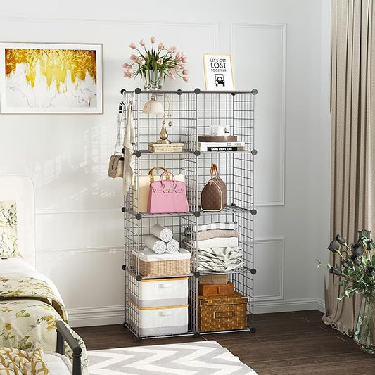 C&AHOME Wire Cube Storage, 8 - Cube Organizer Metal C Grids, Modular Shelves Units, Closet Organizer, Ideal for Home, Office, Living Room, 24.8" L x 12.4" W x 48.4" H, Silver Gray UWCS3008G-NeatNest