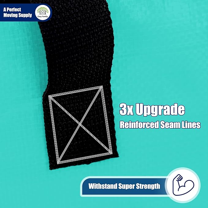 Cosy Family 12 Pack Heavy Duty Extra Large Moving Bags with Backpack Straps - Strong Handles & Zippers, Storage Totes For Space Saving, Fold Flat, Alternative to Moving Box, Aquamarine-NeatNest