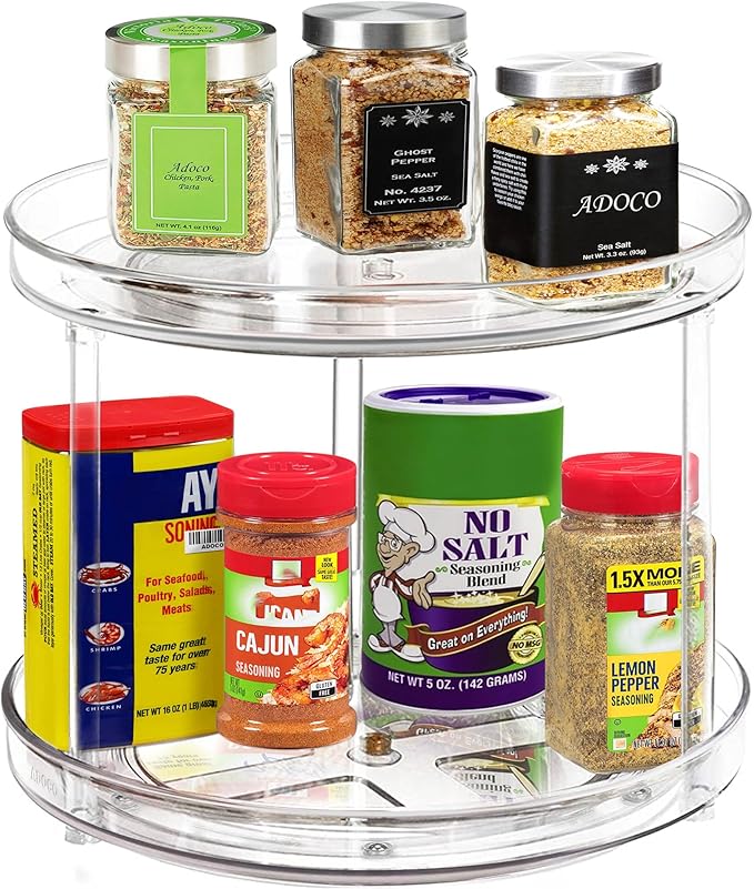 2 Tier Lazy Susan Bathroom Organizer, 9.25Inch Clear 360 Rotating Makeup Organizer for Vanity, Skincare Organizers Perfume Organizer, Spice Rack Organizer for Cabinet- Home Organization and Storage-NeatNest