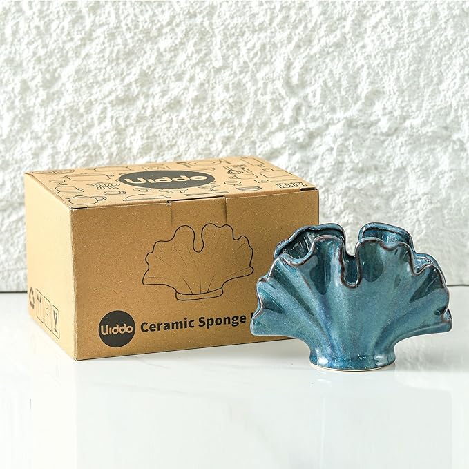 Ceramic Sponge Holder,Sponge Holder for Kitchen Sink,Compact Sink Caddy Organizer-Scouring Pad and Dish Sponge Holders,Farmhouse Kitchens Decor Cute Kitchen Gadgets Accessories(Blue)-NeatNest