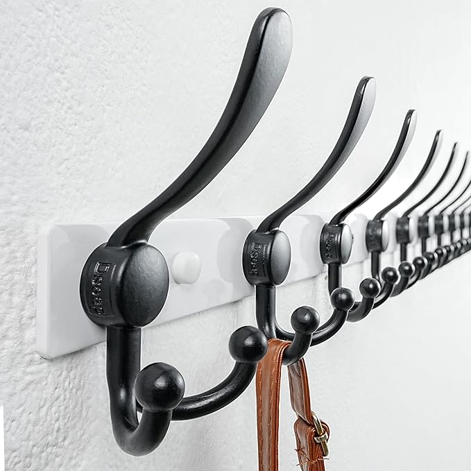 Dseap MaxStrong 2.0 Coat Rack Wall - 37” Long 10 Tri Hooks - Ultra Heavy-Duty Stainless Steel Wall Mount Coat Hanger, Hook Rail for Clothes Hats Jacket Towels White & Black