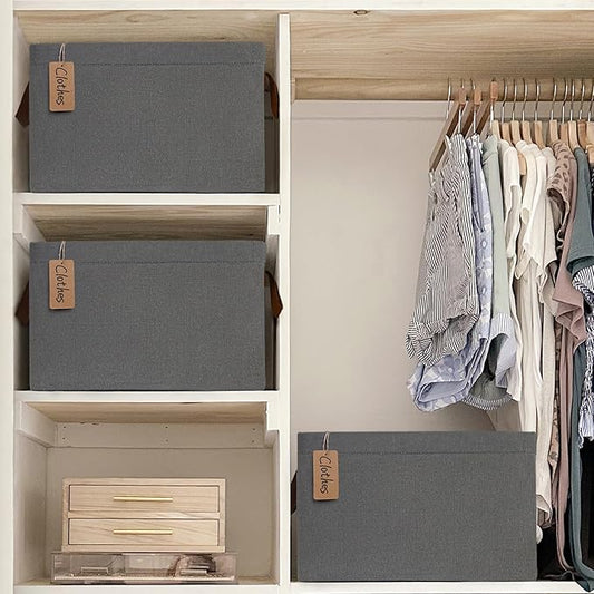 CHICVITA Storage Baskets Large Storage Bins for Organizing, Clothes Storage Bins, Closet Organizers and Storage, Small Laundry Basket for Shelves, 16 ¾" L x 11" W x 9 ¾" H, Grey, 2-Pack-NeatNest