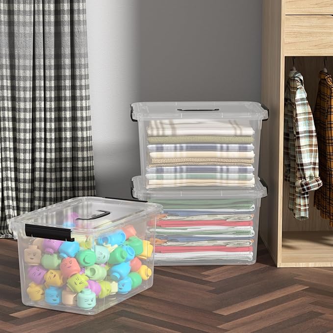 4-Pack 17.5 Quart Plastic Latch Storage Box, Storage Bin with Lids, Clear