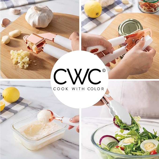 COOK WITH COLOR Kitchen Gadget Set Copper Plated Stainless Steel Utensils with Soft Touch Handles, Copper White, 10 Pieces-NeatNest