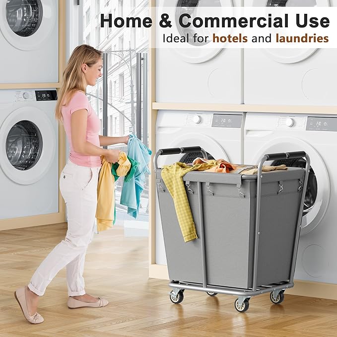 Hoctieon Large Laundry Cart with Wheels, 300L Heavy Duty Laundry Basket Organizer, Rolling Hamper Sorter for Clothes Storage, Industrial Dirty Clothes Hamper for Home & Hotel, Gray-NeatNest