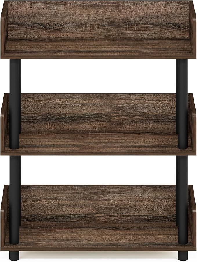Furinno Turn-N-Tube 3-Tier Freestanding Multipurposes Display Rack, Bookshelf, Walnut-NeatNest