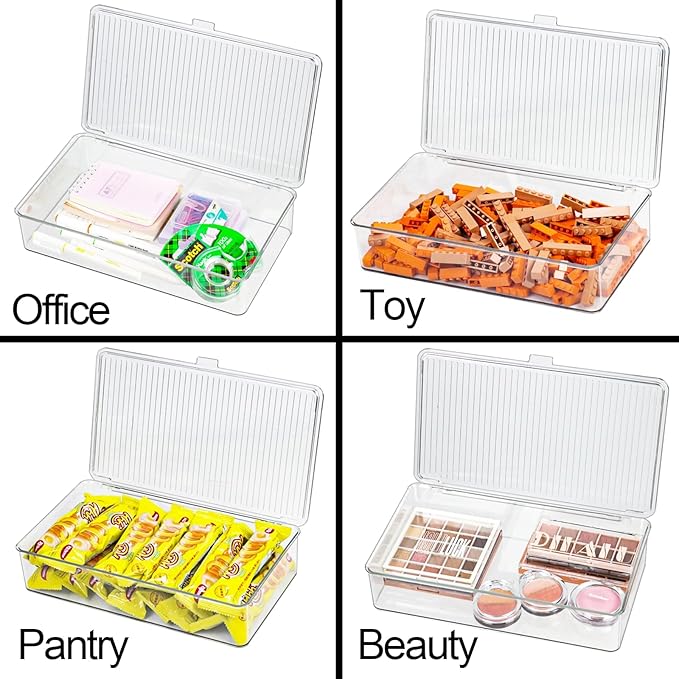 Clear Plastic Storage Bin with Lid, Organizer for Pantry, Office, Bathroom, Kitchen, Snack, Tea Bag, Coffee Container (Small)-NeatNest