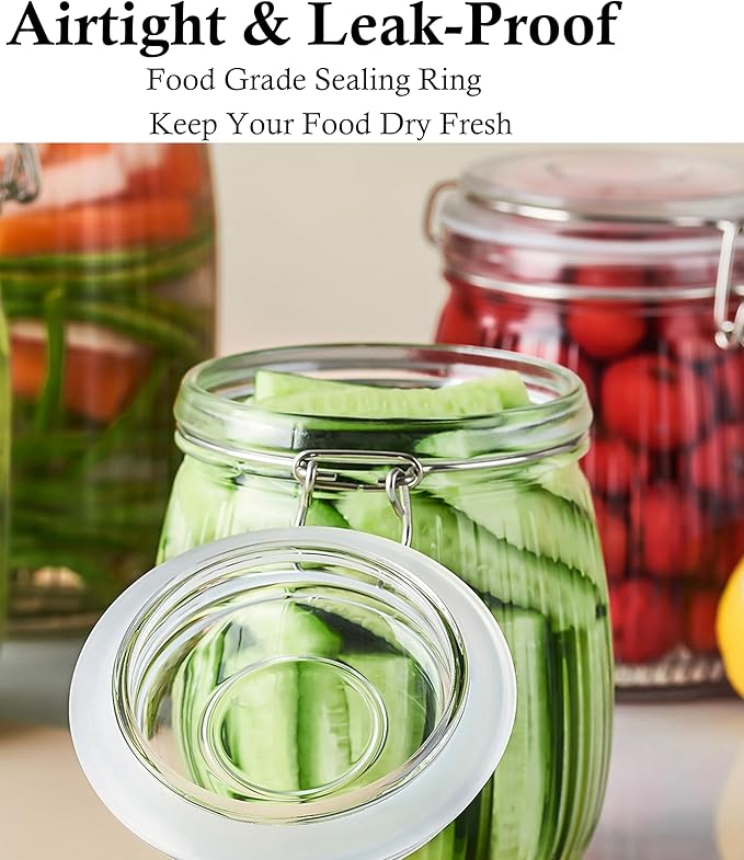 GMCOZY Glass Jars With Airtight Lid 24 Oz Wide Mouth Mason Storage Jars Air Tight Sealed Canisters With Clamp Lids For Refrigerator Kitchen Pantry Fruit Sugar Nuts Preserves Tea Coffee Beans 2 Set