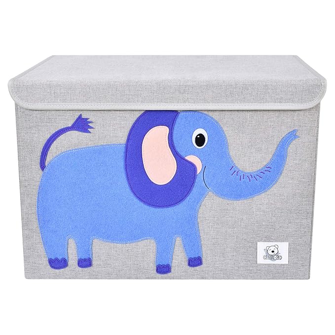 CLCROBD Foldable Large Kids Toy Chest with Flip-Top Lid, Collapsible Fabric Animal Toy Storage Organizer/Bin/Box/Basket/Trunk for Toddler, Children and Baby Nursery (Elephant)-NeatNest