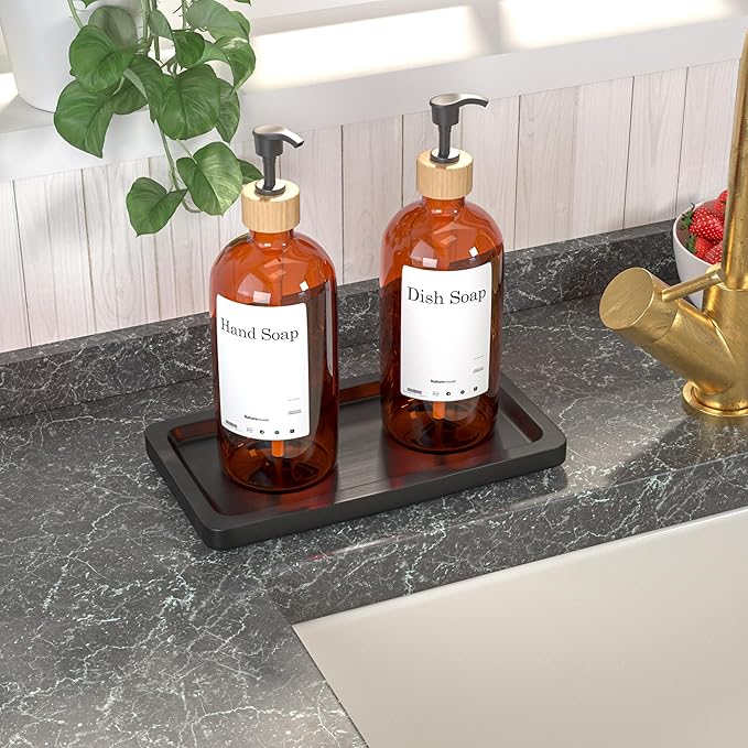 Black Bathroom Tray - Small Black Bamboo Wood Tray Decor for Vanity, Coffee Table, Cologne and Perfume Tray, Matte Black Bathroom Decor for Counter, Soap Dish, 9 inch-NeatNest