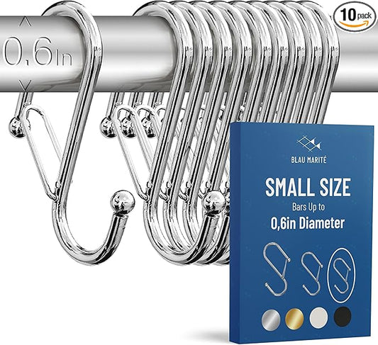 10-Pack Metal S Hooks for Hanging – Heavy-Duty S-Shaped Hooks with Safety Buckle – Fits Bars up to 0.6 In – Anti-Drop Hook for Kitchen, Pot Racks & Towel Bars – Silver (Small)-NeatNest