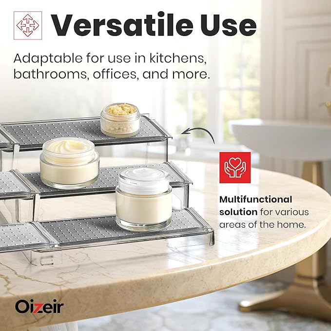 Expandable Spice Organizer Rack - 3-Tier - Clear Adjustable Tiered Shelf Spices Organization for Kitchen Cabinet and Pantry Storage-NeatNest
