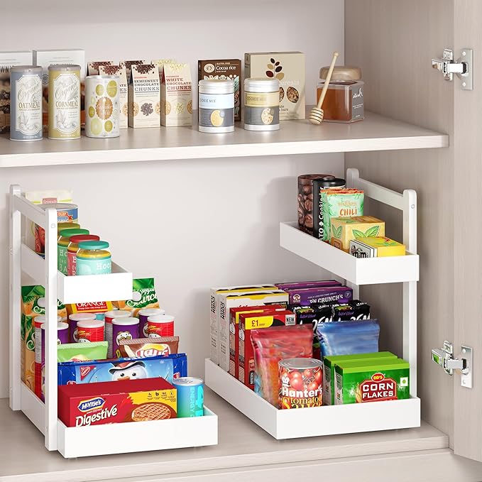 Under Sink Organizer - 1-Tier Pull Out Cabinet Organizer Vertical Slide Out Sink Shelf Storage Shelves for Multi-Purpose Bath Kitchen Bathroom Medicine (White, 1 Pack)-NeatNest