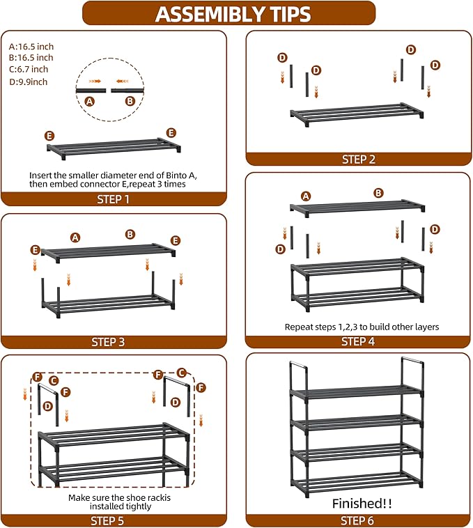Metal Shoe Rack - 4-Tier Shoe Organizer with Adjustable Shelf Height, Sturdy Shoe Storage Shelf, Perfect for Front Door Entrance, Closet & Entryway, Easy to Assemble, DIY Layering Options (M - 4 Tier)-NeatNest