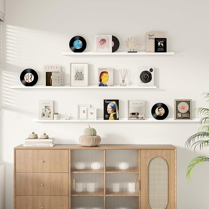 Floating Picture Ledge Shelves for Wall Set of 2, 84 Inches Picture Ledge Shelf with Long Large Nursery Book Shelf for Toys Storage Kids Bookshelf Wall Mounted Living Room Bedroom Decor Frames, White-NeatNest