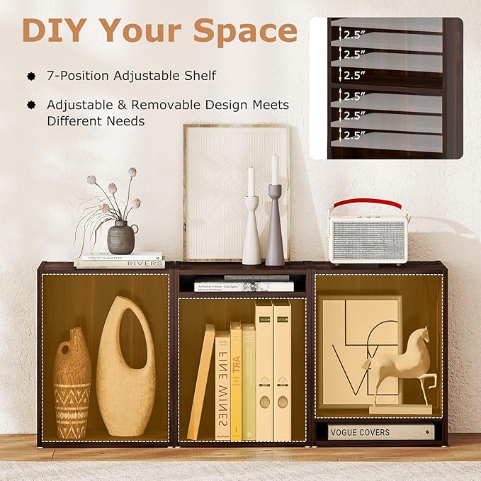 Giantex Bookshelf and Bookcase 2-Layer Storage Shelf w/Large-Capacity Open Storage Space, MDF P2 Veneer, for Living Room Bedroom Study Office Multi-Functional Furniture Display Cabinet (Walnut, 1)